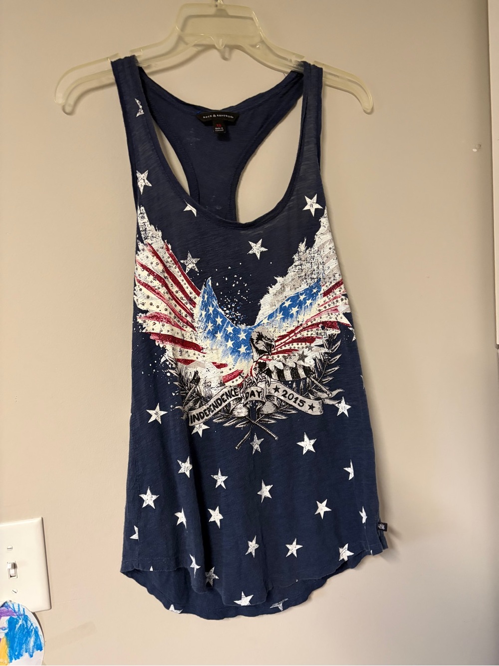 Y2K Rock & Republic Americana 4th of July Patriotic Eagle Racerback Tank Top X